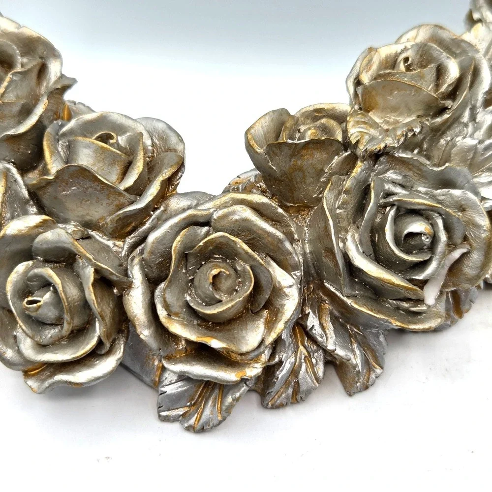 VINTAGE 60's- 80's Heart Shaped Mirror 3D‎ Roses Decoline New York RETRO Cottage